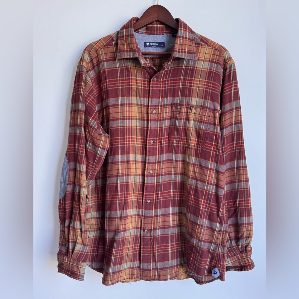 Cremieux Button Down‎ Men Large Red Plaid Long Sleeve Reinforced Elbow luxury